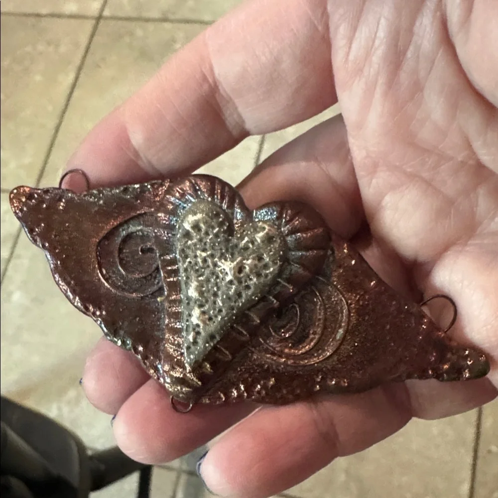 Artisan Wing Heart Pendant Raku pottery